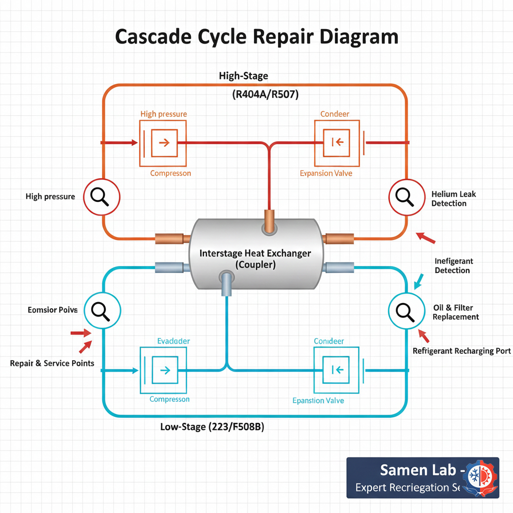 تعمیر سیکل Cascade فریزر فوق‌سرد -80 درجه سانتی‌گراد - دیاگرام تخصصی سیکل آبشاری