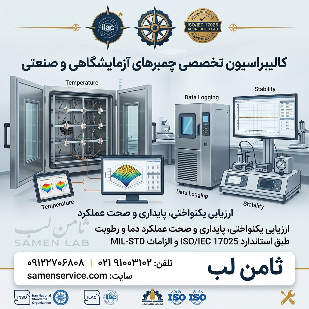 کالیبراسیون چمبر آزمایشگاهی با سنسورهای مرجع و نقشه برداری دمایی در ثامن لب